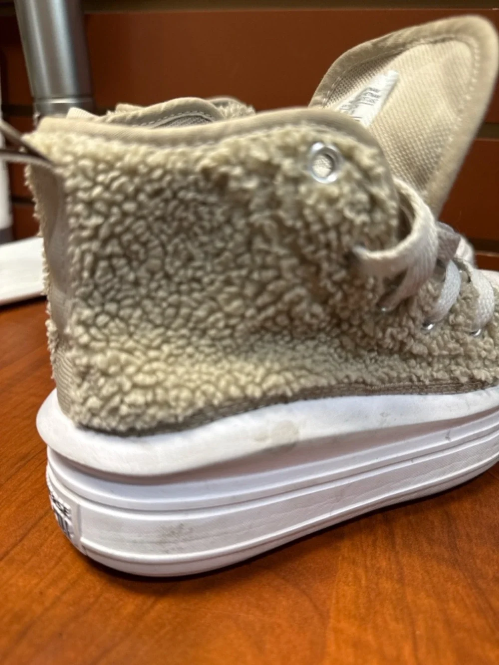 Converse Kids Beige Sherpa High-Top Sneakers with White Sole